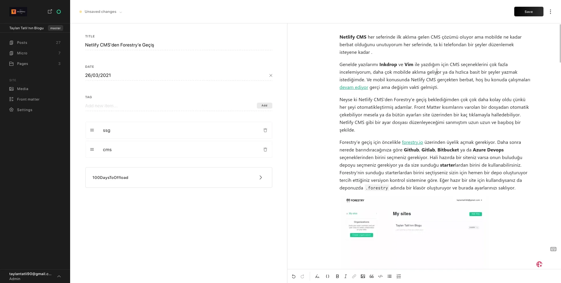 Forestry Yazı Yazma Ekranı