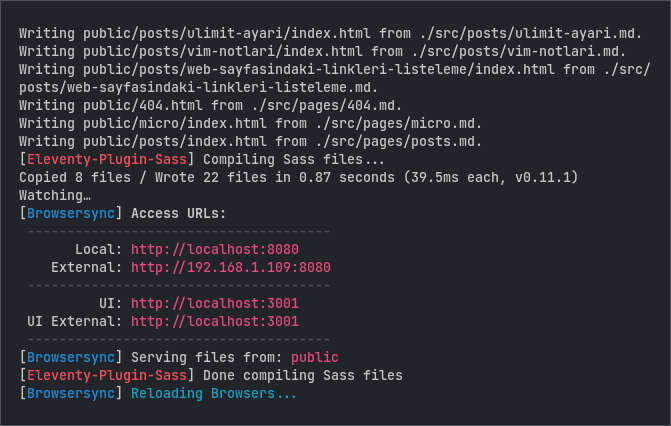 Eleventy çalışırken